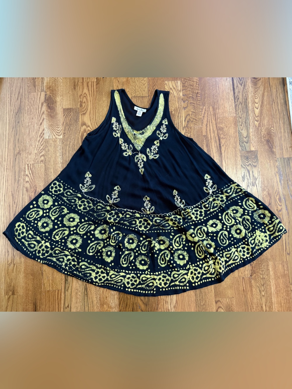 Gypsie Blu Women's Black and Yellow Caftan Cover Up Boho Fairy Coastal Resort OS